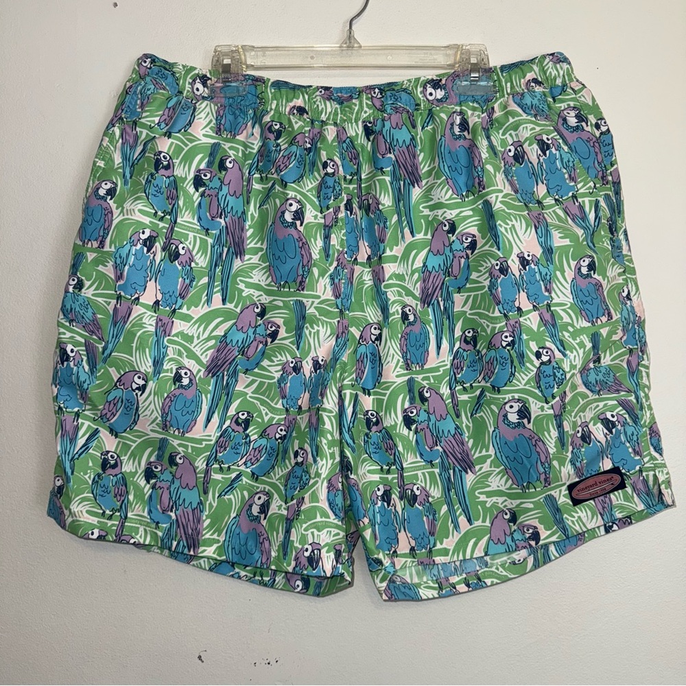 Vineyard Vines Parrot Print Mens Swim Trunks Size XL Mesh Lined 7" Inseam